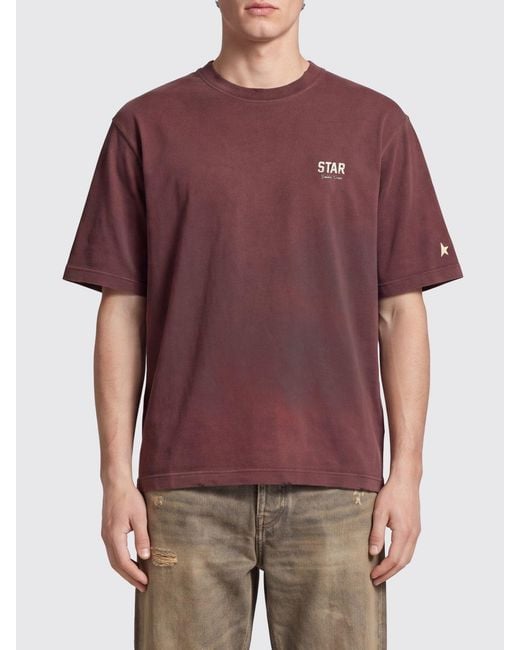 Golden Goose Deluxe Brand Red Cotton T-Shirt With Printed Logo And Dropped Shoulders for men