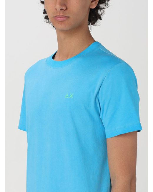 T-shirt in cotone con logo ricamato di Sun 68 in Blue da Uomo