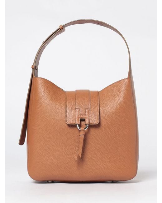 Hogan Brown Grained Leather Hobo Shoulder Bag