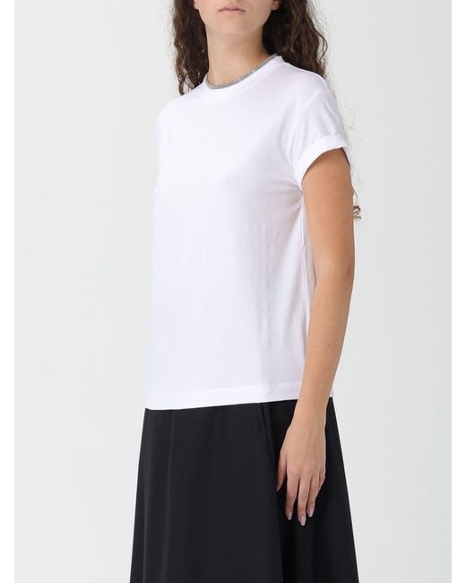 Brunello Cucinelli White Basic Cotton T-Shirt With Monile