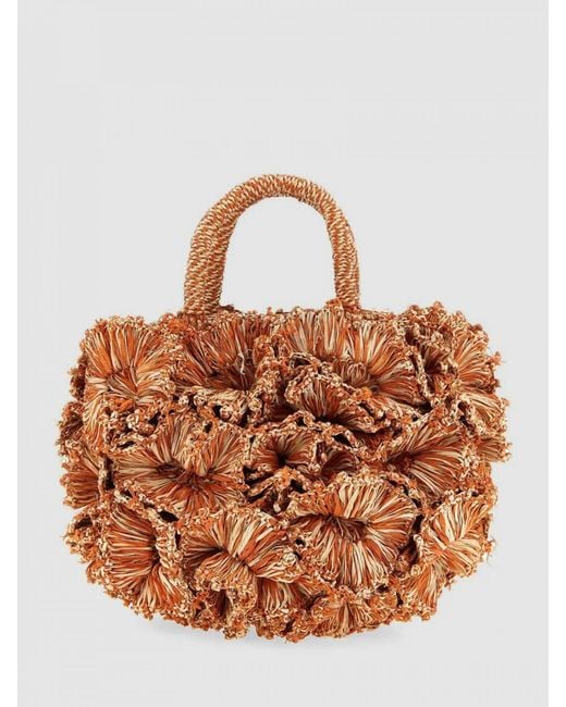 IBELIV Brown Coral Raffia Handbag
