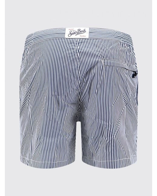 Mc2 Saint Barth Blue Striped Swim Shorts With Elasticated Waist And Embroidered Logo for men