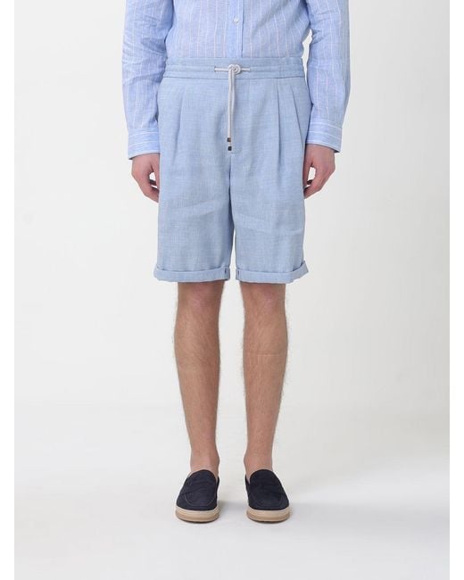 Brunello Cucinelli Blue Linen Blend Shorts for men