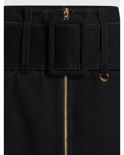 Patou Black Cotton Zipped Belted Midi A-Line Skirt