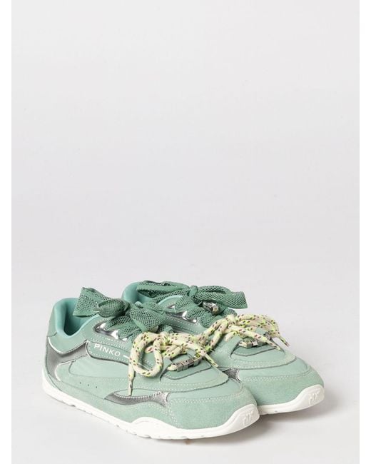 Pinko Green Yulia Leather And Nylon Sneakers