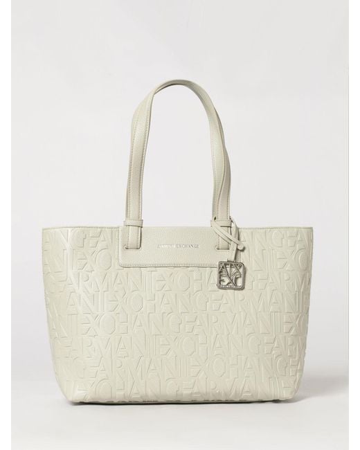 ARMANI EXCHANGE Natural Grained Synthetic Leather Tote Bag With Embossed Logo