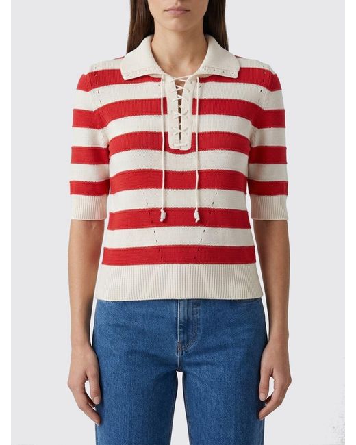 Ermanno Scervino Red Striped Cotton Blend Knit Polo Shirt