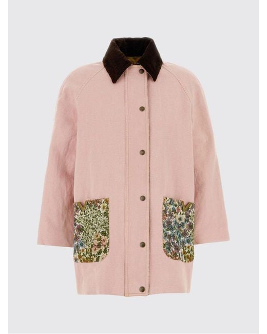 Valentino Pink Cotton And Linen Jacket With Floral Pockets