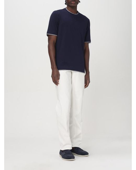 Brunello Cucinelli Blue Basic Cotton T-Shirt for men