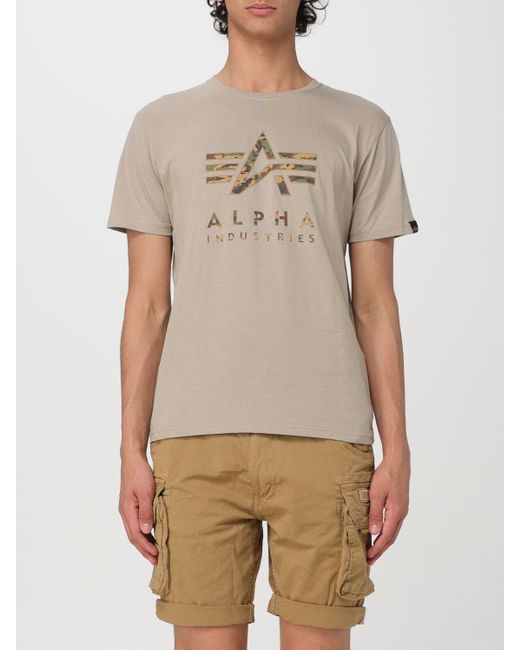 T-shirt in cotone con logo di Alpha Industries in Natural da Uomo