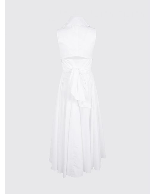 Patou White Off-The-Shoulder Cotton Midi Chemisier Dress With Rever Collar