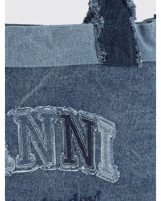 Ganni Blue Embroidered Logo Denim Bag