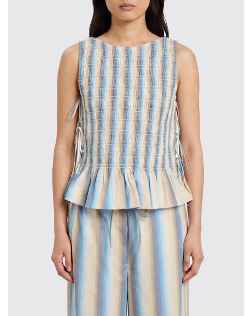 Ganni Blue Striped Organic Cotton Top