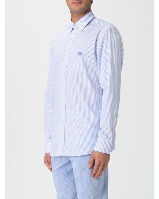 Etro Blue Striped Cotton Shirt Fendi for men