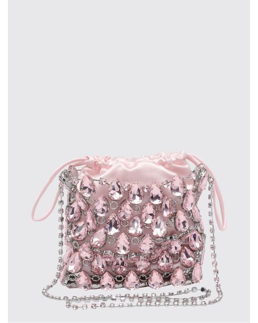 Self-Portrait Pink Rhinestone Satin Bucket Pouch