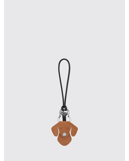 Longchamp White Dog Suede Leather Animal-Shaped Keychain With Ring