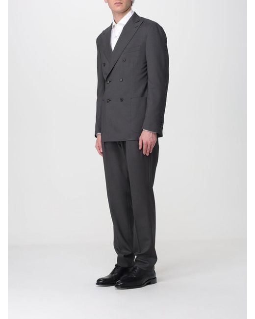 Corneliani Gray Double-Breasted Virgin Wool Suit for men