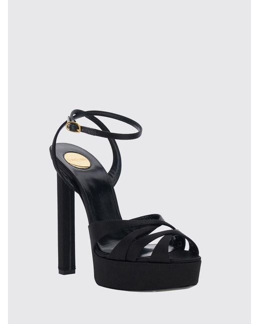 Saint Laurent Black Chandelle Satin Platform Sandals With High Square Heel