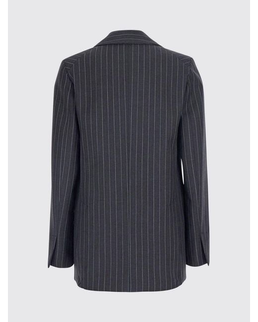 Semicouture Gray Pinstriped Wool-Blend Blazer With A Slim Fit And Single-Button Closure