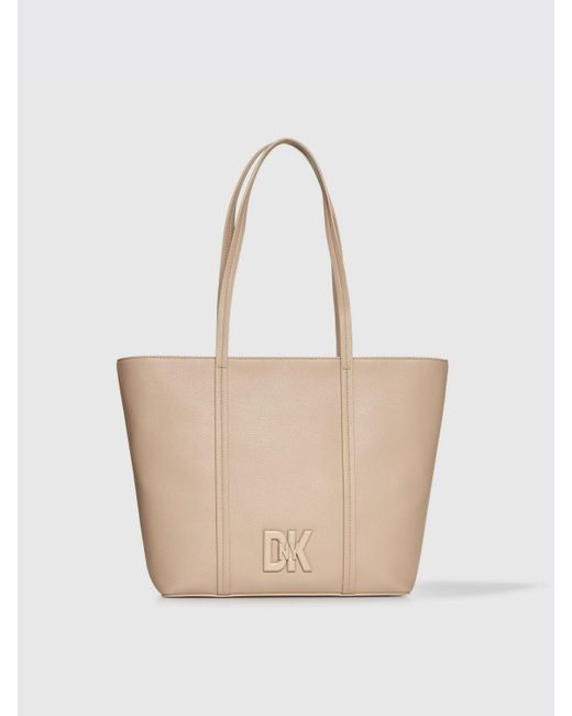Borsa in pelle con logo di DKNY in Natural