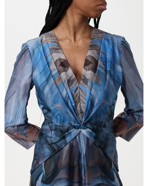 Alberta Ferretti Blue Silk Midi Dress Abstract Print