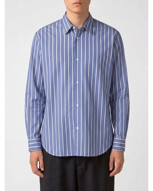 Junya Watanabe Blue Relaxed Fit Patchwork Cotton Shirt With Spread Collar for men