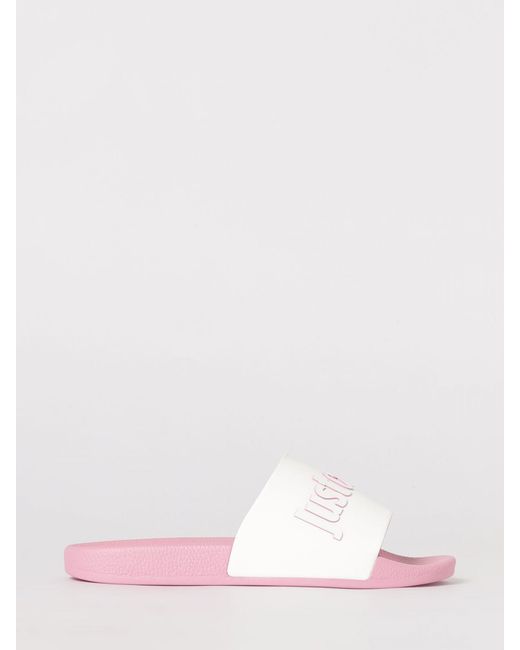 Just Cavalli Pink Rubber Sliders With Printed Logo