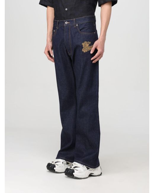 Jeans in denim con logo a contrasto di Off-White c/o Virgil Abloh in Blue da Uomo