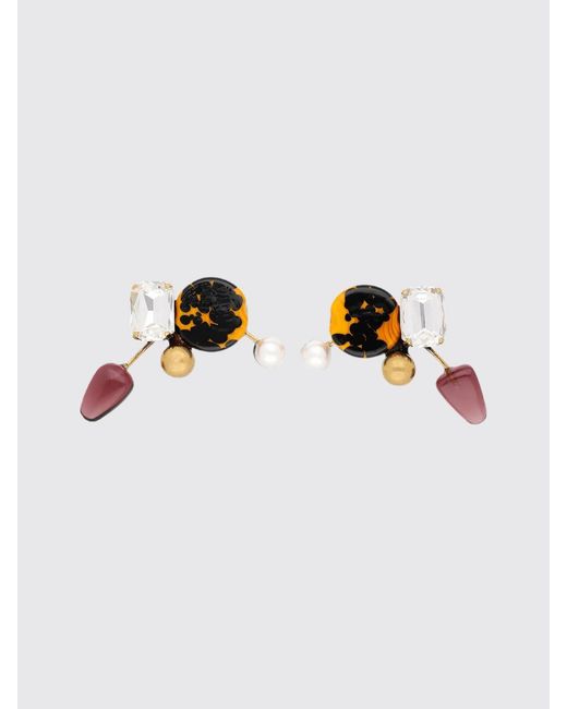 Dries Van Noten White Brass, Glass, And Shell Drop Earrings