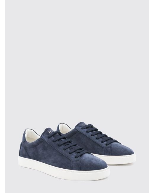 Tod's Blue Low-Top Suede Calfskin Sneakers With Heel Gommini for men