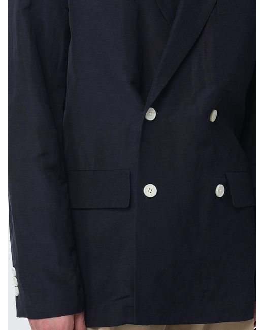 Emporio Armani Blue Double-Breasted Linen And Cotton Blazer for men