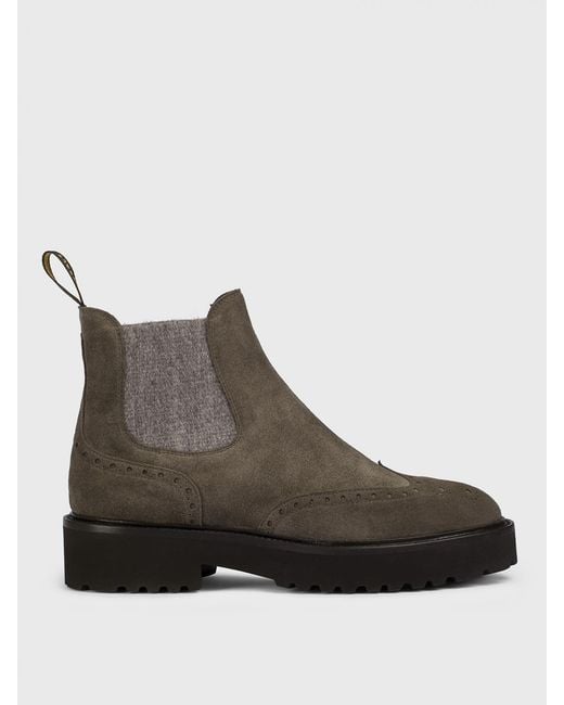 Doucal's Brown Suede Ankle Boots With Brogue Motif