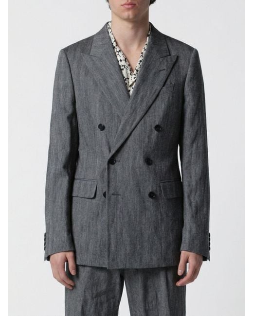 Dries Van Noten Gray Cotton And Lurex Linen Double-Breasted Blazer for men