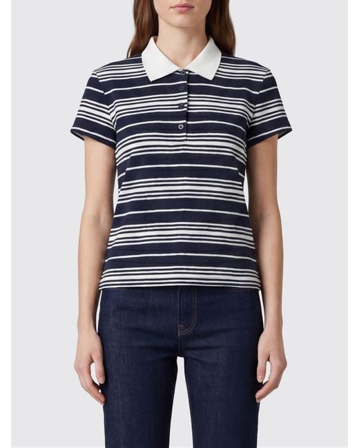FRAME Blue Two-Tone Striped Linen Knit Polo Shirt With A Classic Collar