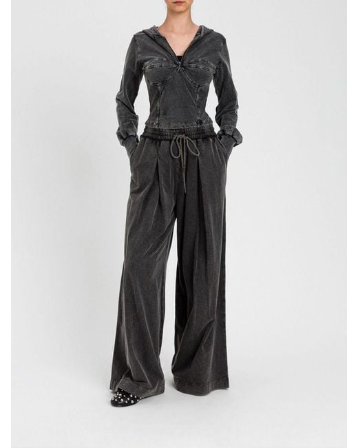 Twinset Black Cotton Bustier Hoodie With Zip Closure