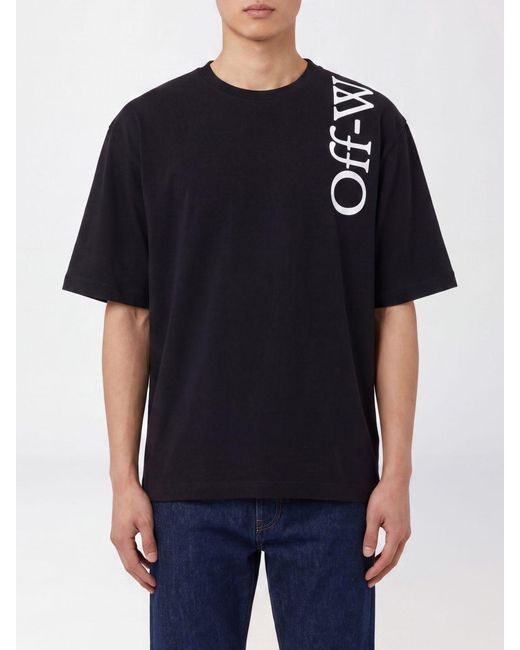 Off-White c/o Virgil Abloh Black Contrast Logo Cotton T-Shirt With Dropped Shoulders for men