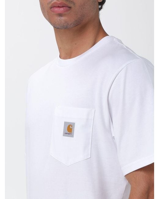Carhartt White Cotton Pocket T-Shirt With Contrasting Logo for men