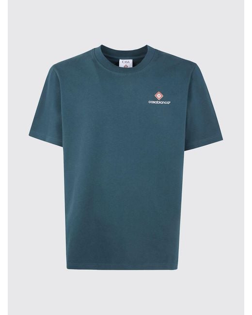 Casablanca Blue Organic Cotton Crew Neck T-Shirt With Logo Print for men