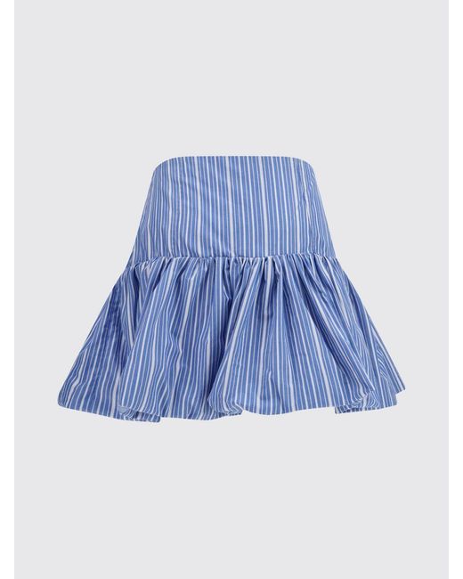 Ganni Blue High-Waisted Striped Cotton A-Line Mini Skirt With Logo