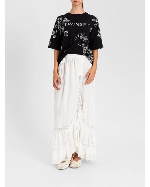 Twinset White Cotton Skirt With Ruffles