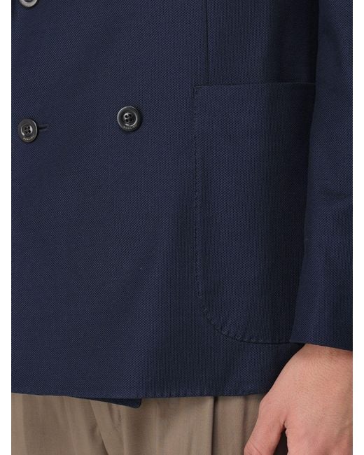Boglioli Blue Cotton Blend Double-Breasted Blazer for men