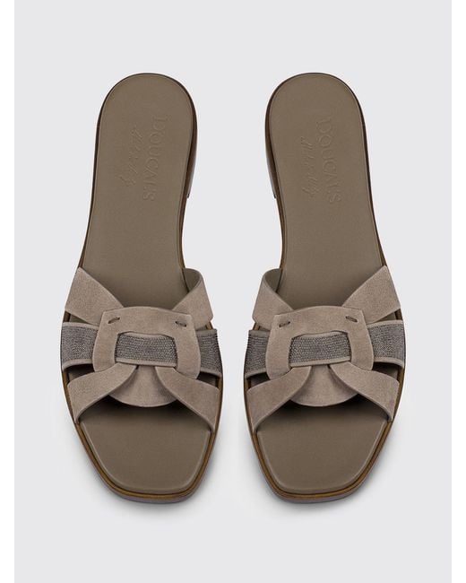 Doucal's Gray Suede Mules With Ornament