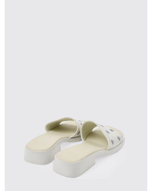 Camper White Dana Leather Sandals With Floral Embroidery