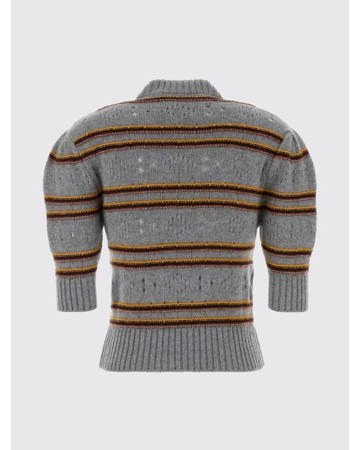 Marni Brown Striped Pure Cashmere Jumper With Puff Sleeves