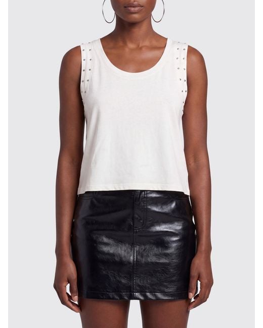 HTC White Rock-Style Cropped Cotton Tank Top With Embroidery And Studs