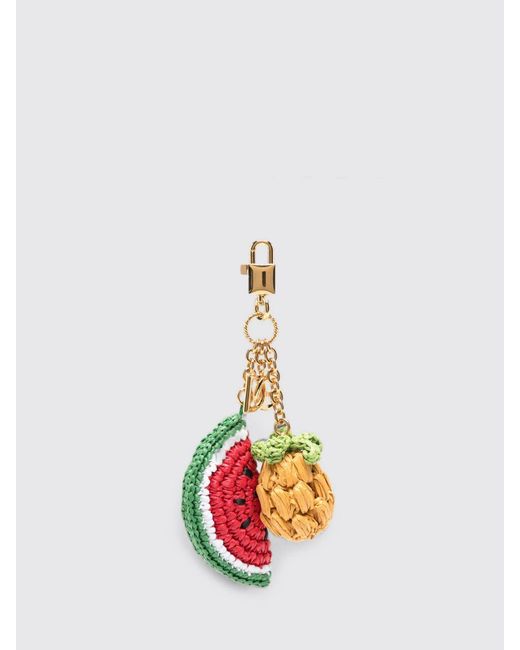 Dolce & Gabbana White Dolce &Amp Gabbana Watermelon And Pineapple Raffia Keychain With Dg Logo