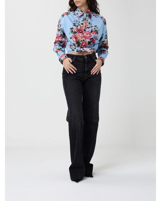 Dolce & Gabbana Blue Dolce &Amp Gabbana Cropped Poplin Shirt With Floral Print