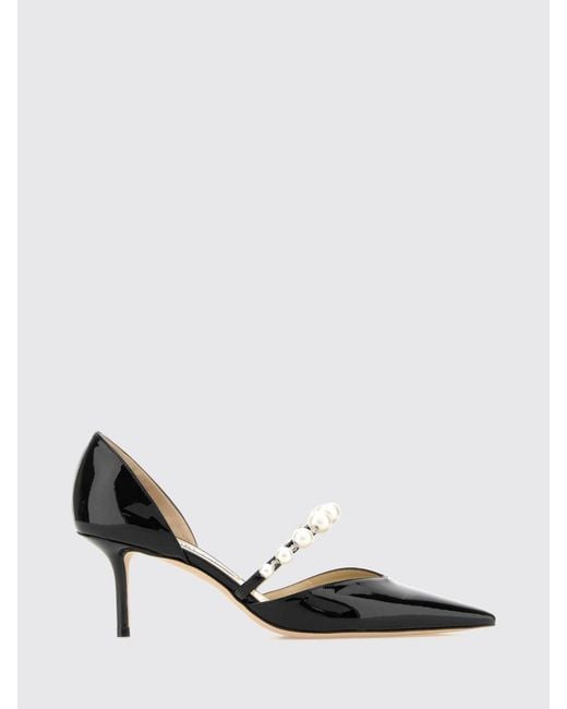 Jimmy Choo White Aurelie Patent Leather Pumps With Pearls And Stiletto Heel