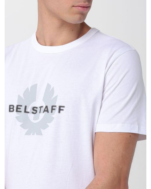 Belstaff White Surface Crew Neck T-Shirt With Logo for men