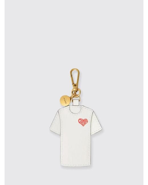 Pinko White Leather Keychain With Logo